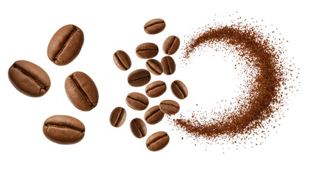 Obraz premium Coffee Beans Transforming Into Ground Coffee Isolated on White