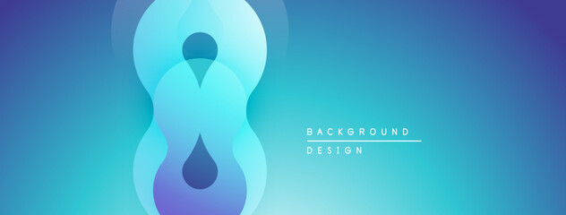 Abstract blue design features overlapping circles, creating fluid shapes. Gradient background adds depth, modern aesthetic.