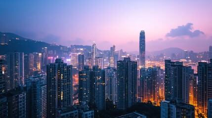 Fototapeta premium A large city at night with tall illuminated buildings