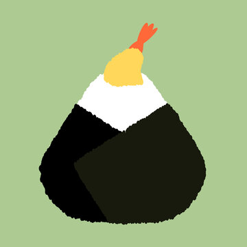 シンプルなおにぎりのイラスト(天むす・えび)