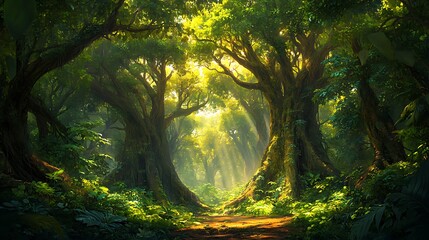 Fototapeta premium sun rays through the forest