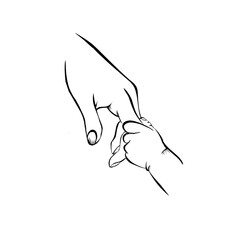 Hand drawing the baby's hand holding the mother's hand