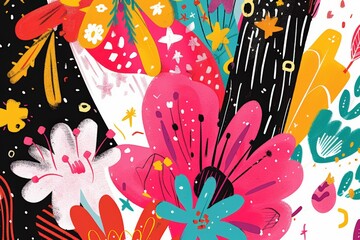 Fototapeta premium Colorful floral abstract art capturing vibrant hues and energetic brushstrokes in a modern design
