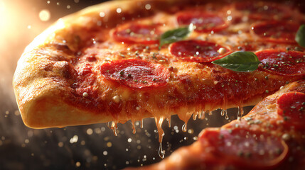 closeup of fresh pizza slice
