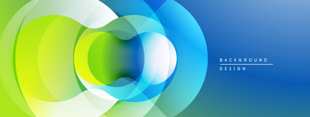 Abstract layers create vibrant circular design. Green, blue hues blend, forming dynamic visual effect. Modern, clean aesthetic.