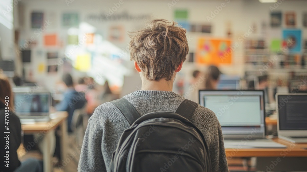 Poster student in a busy computer lab
