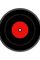Graphic Illustration of a Vinyl Record with Red Label on White Background Studio Shot for Music Theme