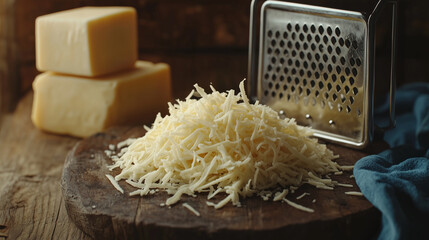 Cheese Grater and Cheddar in Food Preparation Scene