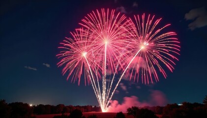 Vibrant fireworks explode in a night sky, celebrating a triumphant victory , win, dramatic, exploding
