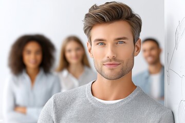 A team leader writing on a whiteboard while the team listens attentively