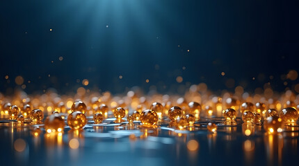 Naklejka premium A mesmerizing display of glowing orbs reflecting light against a dark backdrop.