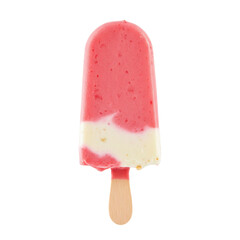 Colorful ice cream popsicle with red and white layers on a plain background