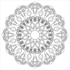 Elegant Peacock Feather Mandala – Detailed Black and White Line Art Vector for Mindfulness and Coloring