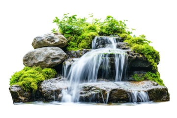 Serene Waterfall Cascading Through Stones . Transparent background PNG