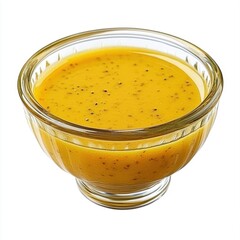 Mustard Dressing in Glass Bowl Close Up Isolated on White Background Delicious Condiment for Salad or Sandwich Ingredient