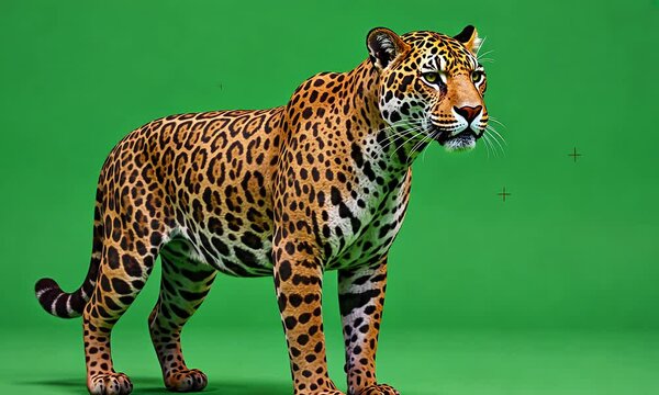Spotted jaguar stands alert