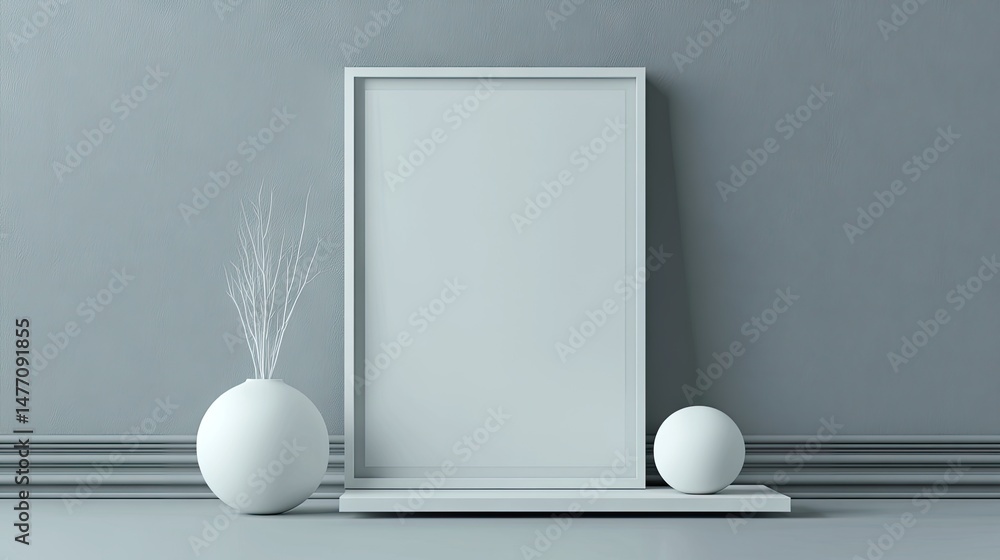 Poster empty white frame on a minimalist display.