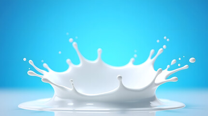 A dynamic splash of white liquid against a vibrant blue background, capturing movement and energy.