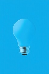 Light Bulb on Blue Background Still Life Concept Idea Innovation Minimalist Design Studio Shot Copy Space for Text