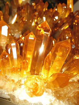Stunning Cluster of Citrine Crystals A Glowing Gemstone Display