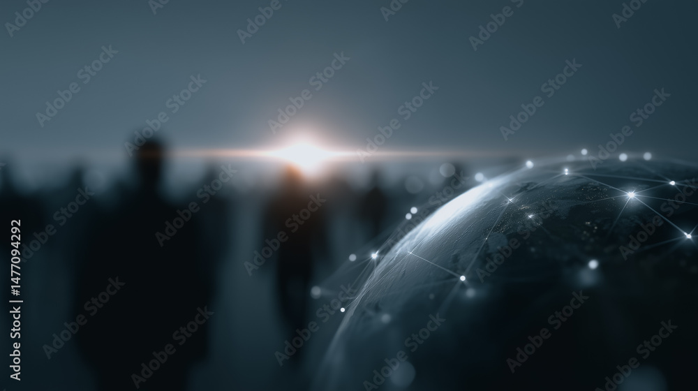 Poster global connectivity in network: a stunning image of a digital globe interconnected with illuminated 