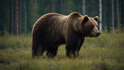 Fototapeta premium Wild animal bear in front of a forest background