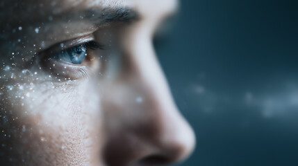 Fototapeta premium Close-up of a human eye with digital light particles