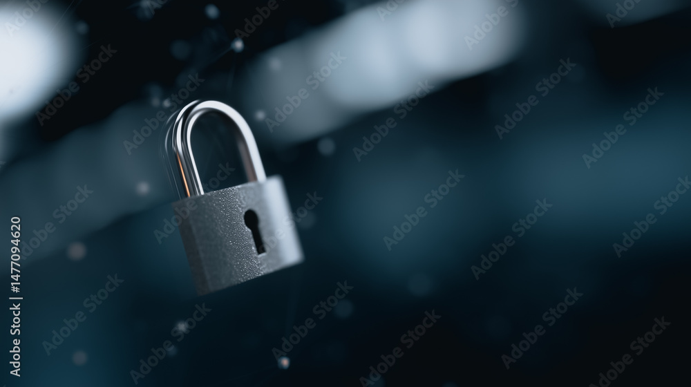 Poster secure digital fortress: a close-up view of a single padlock symbolizing protection and security in 