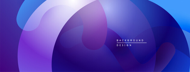 Abstract fluid shapes, vibrant blues, purples create modern background. Smooth gradients, dynamic composition. Minimalist design elements present.