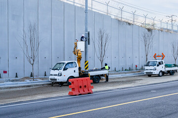 road renovation underway in South Korea.