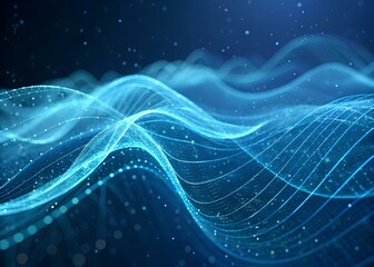 Futuristic Blue Wave Lines on Dark Blue Starry Background