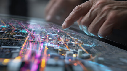 Fototapeta premium <Digital Map with Interactive Technology: Smart City Urban Planning and Navigation Interface>