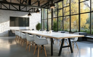 Fototapeta premium Modern Industrial Loft Meeting Room Design