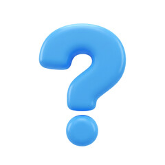 Enigmatic blue question mark symbol floating on a seamless white background