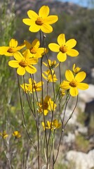 Obraz premium Vibrant Yellow Wildflowers Blooming in Nature