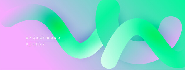 Abstract fluid shapes blend pink, purple, green hues. Modern design evokes movement, energy, soft gradients. Background suitable for digital projects.