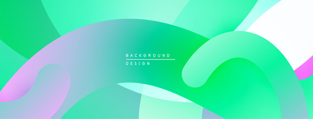 Abstract fluid shapes, vibrant green hues dominate. Soft gradients create dynamic visual flow, modern design element.