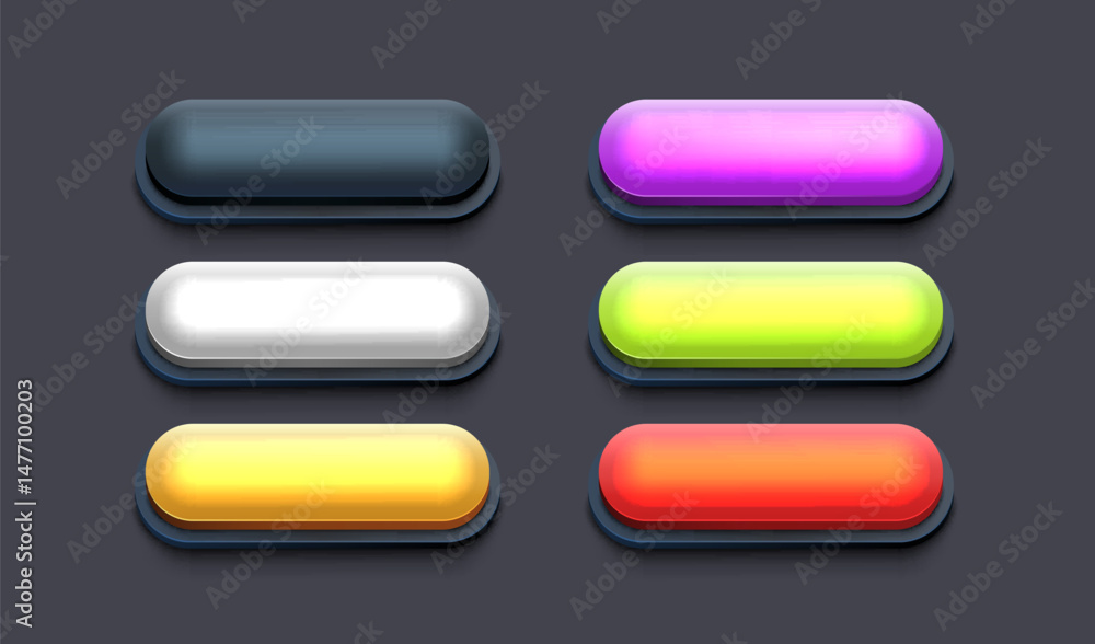 Poster collection of colored buttons, frame label, event web bar, buttons with color. vector illustration