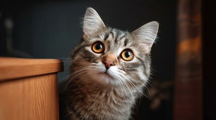 Close-up of a Curious Gray Tabby Cat