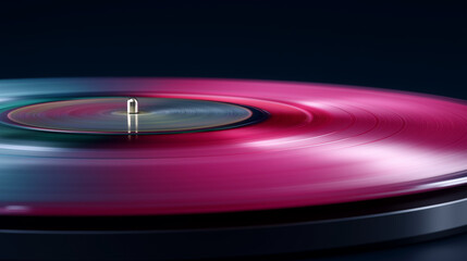 Spinning Vinyl Record with Neon Highlights Capturing a Retro Vibe