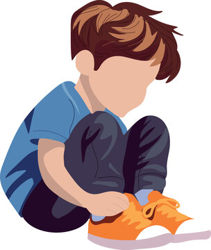 boy tying orange shoe laces clip art preview