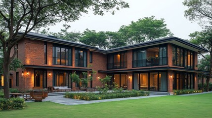 Modern Brick House Exterior Design with Garden