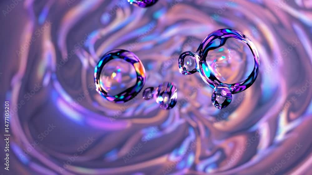 Aufkleber colorful soap bubbles float gently on a vibrant, iridescent liquid surface, creating a mesmerizing v