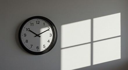 Black wall clock showing time in a business office setting