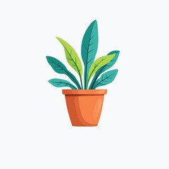 Minimalist Potted Plant Illustration, Green Leaves in Orange Pot, Simple Botanical Art, Indoor Nature Theme, Elegant Home D&eacute;cor Design