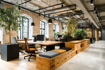 Modern Industrial Office Space with Plants