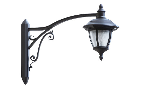 Wrought iron lamp post decoration on transparent background