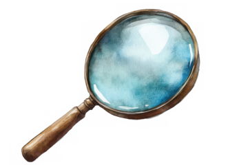 Magnifying glass watercolor illustration on transparent background
