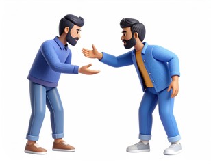 3D Render: Two Men in Blue, Tense Encounter, Modern Style