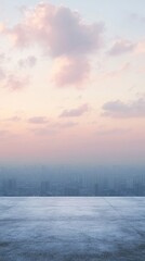 Fototapeta premium Urban Rooftop View at Sunset with Pink Clouds and Cityscape in the Distance Minimalist Aesthetic